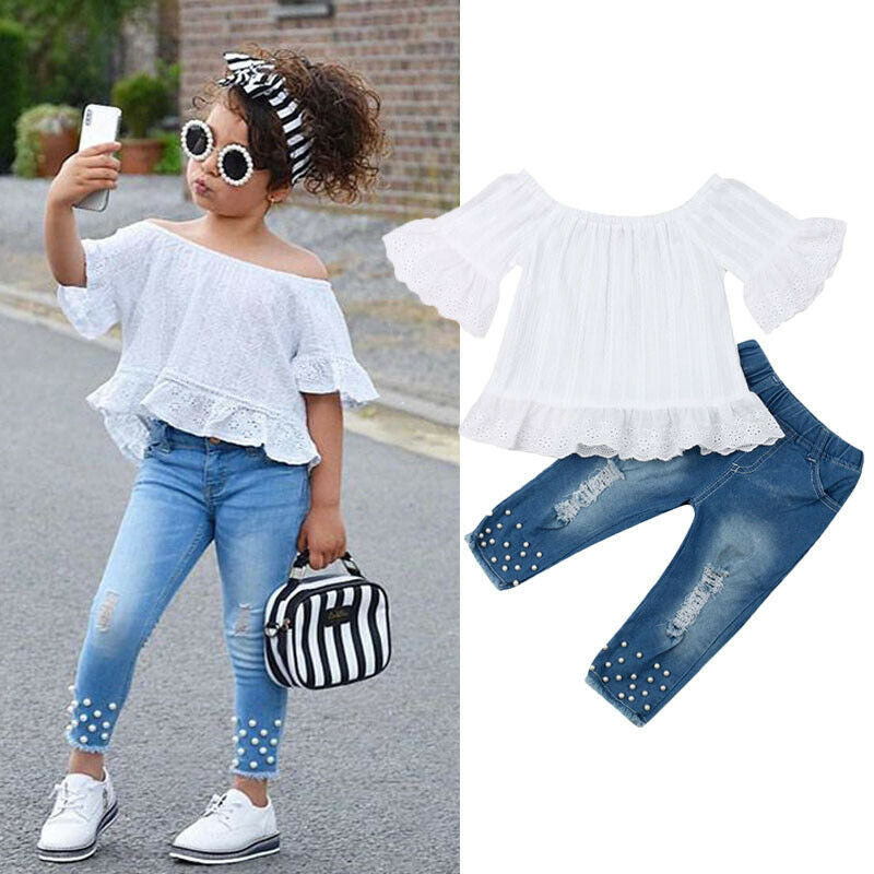 Girls Shirt and Jean Girl Kids Set Clothing