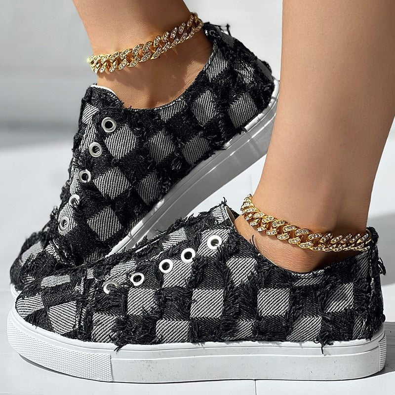 Women's Slip-on Denim Plaid Shoes