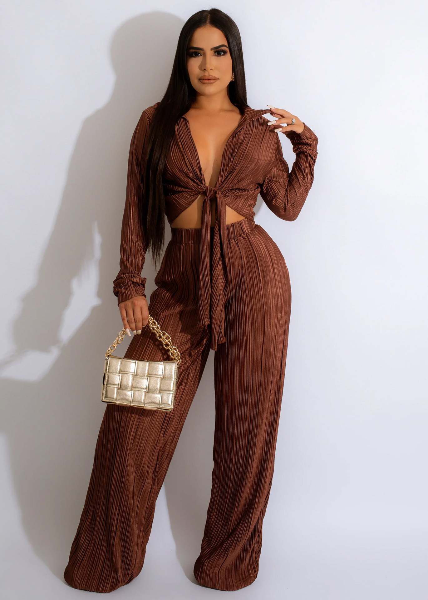 Short Top Lace-up Pleated Sexy Casual Suit