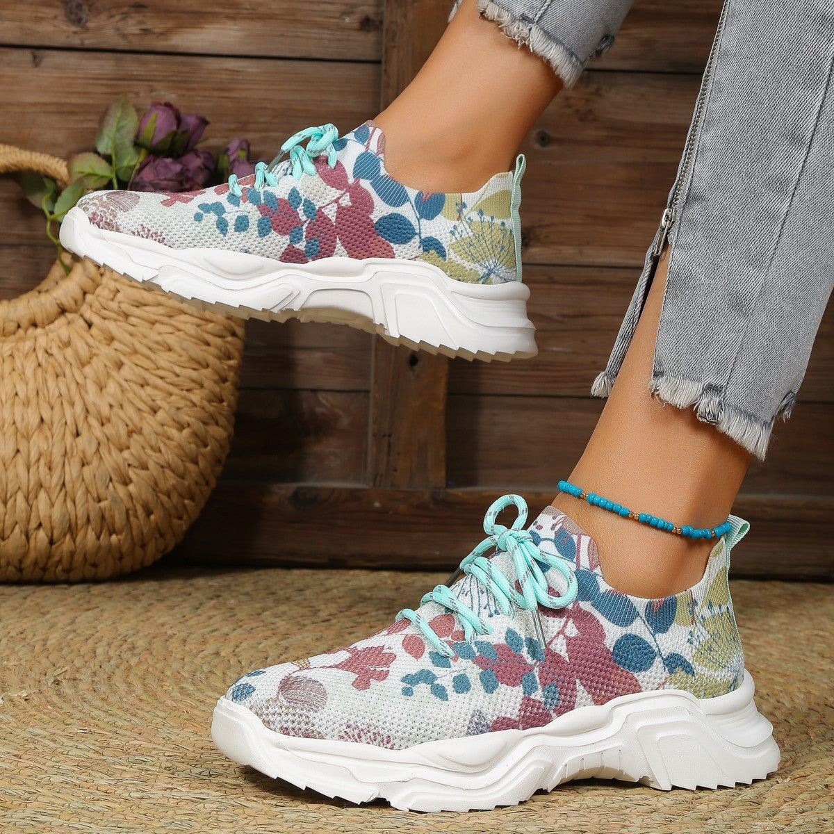 Casual New Running 3D Printed Flowers Slip-on Light Running Shoes