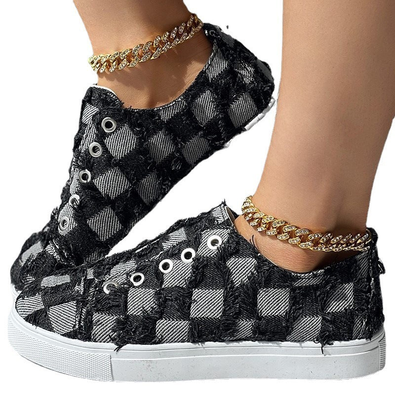 Women's Slip-on Denim Plaid Shoes