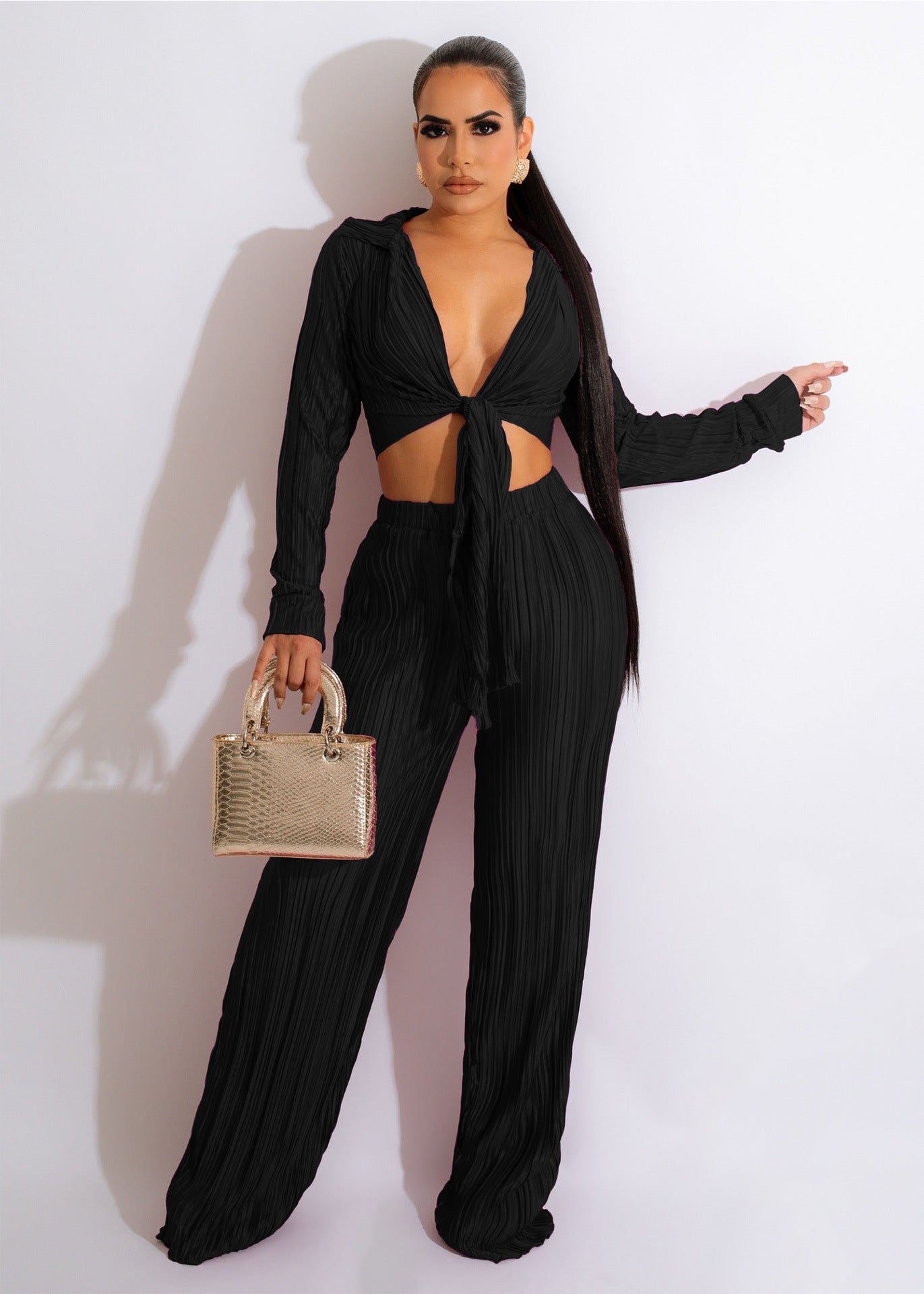 Short Top Lace-up Pleated Sexy Casual Suit